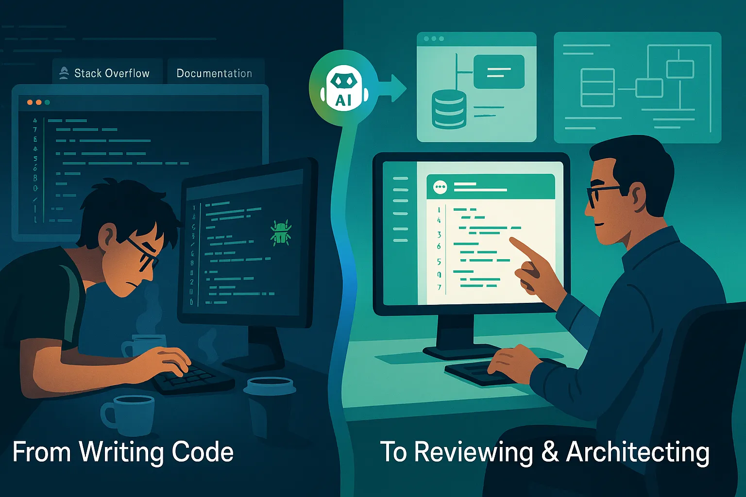 Evolution from manual coding to AI-assisted development