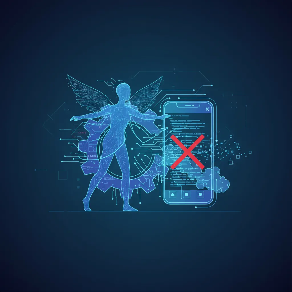 Close-up of a developer's hand manually correcting sections of complex, AI-generated code on a monitor with debugging marks.